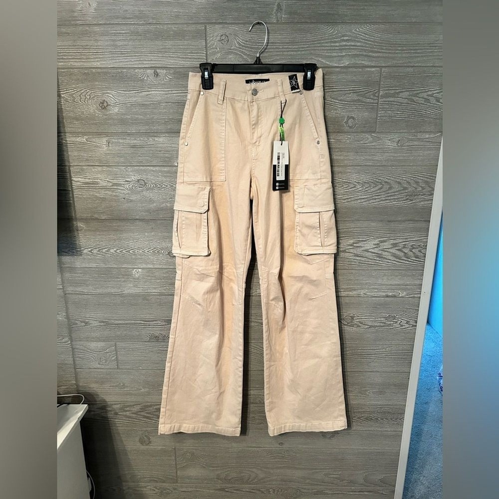 Vibrant Khaki Pops Cargo Pants Sand Beige Wide Leg High Rise Small NEW